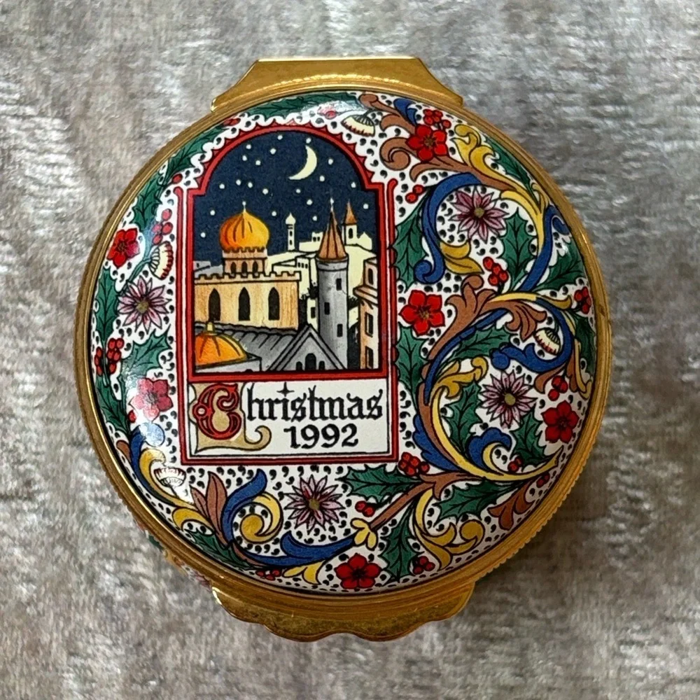 Halcyon Days Christmas 1992 Little Town of Bethlehem Enamel Box Copper Vintage
